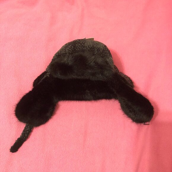 Denver Hayes Wool Blend Trapper hat - Black & gray pattern with black faux fur. - Picture 7 of 10